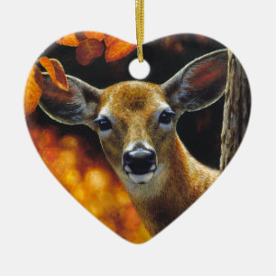 Whitetail Deer Doe Face Herbstfarben Keramikornament