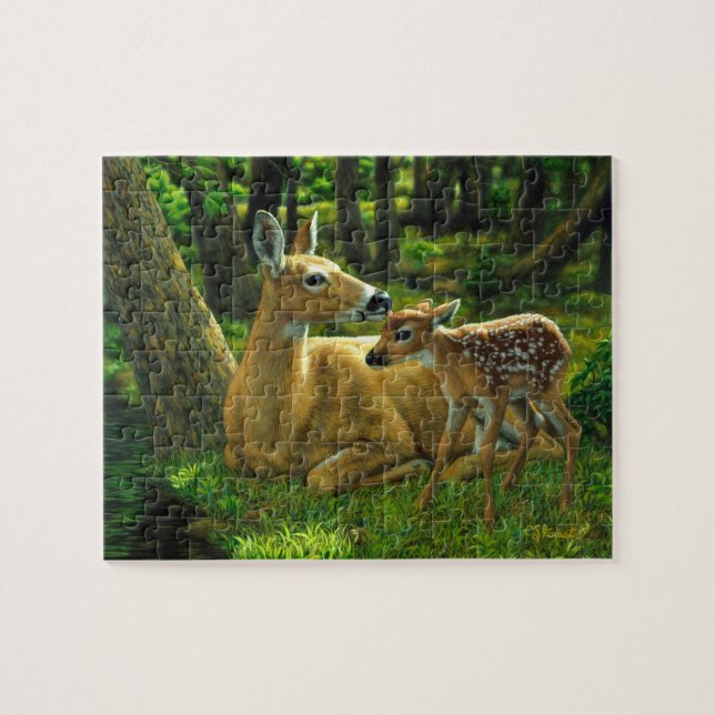 Whitetail Deer Doe & Fawn im Frühjahr Puzzle (Horizontal)