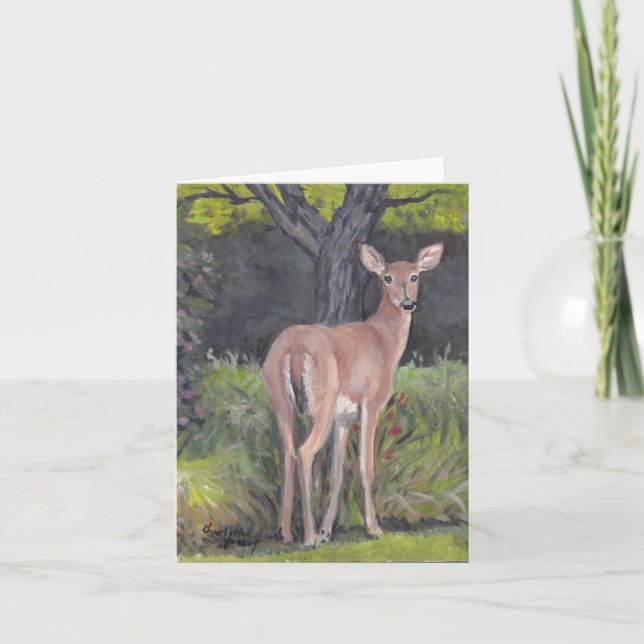 Whitetail Deer Doe Wildlife Art Note Card Dankeskarte (Vorderseite)