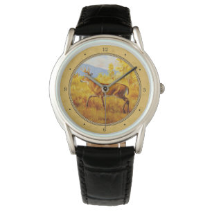Whitetail Deer Golden Aspen Wood Armbanduhr
