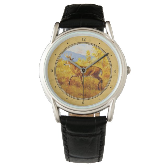Whitetail Deer Golden Aspen Wood Armbanduhr (Vorderseite)
