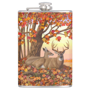 Whitetail Deer im Herbst Herbstfarben in New Engla Flachmann