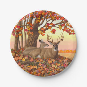 Whitetail Deer im Herbst Herbstfarben in New Engla Pappteller