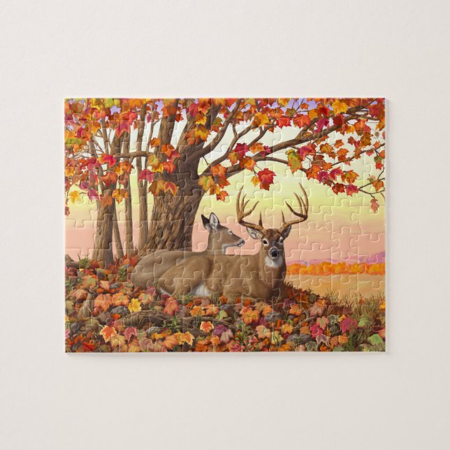 Whitetail Deer im Herbst Herbstfarben in New Engla Puzzle (Horizontal)