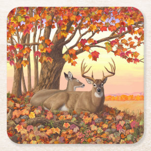 Whitetail Deer im Herbst Herbstfarben in New Engla Rechteckiger Pappuntersetzer