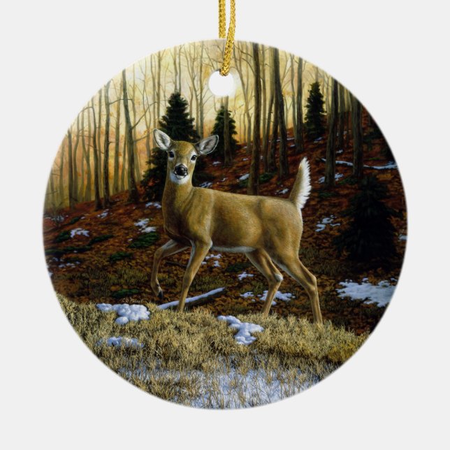 Whitetail Deer im Herbstwald Keramik Ornament (Vorne)