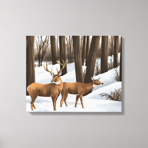 Whitetail Deer In Snow On Canvas Leinwanddruck