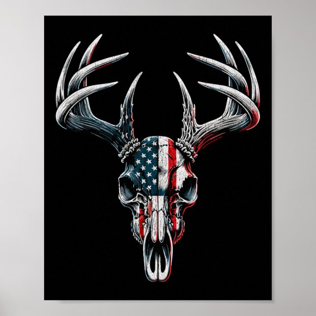 Whitetail Deer Jagd - Amerikanische Flagge auf Buc Poster (Vorne)
