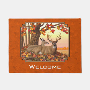Whitetail Deer Maple Tree Herbst Orange Fußmatte