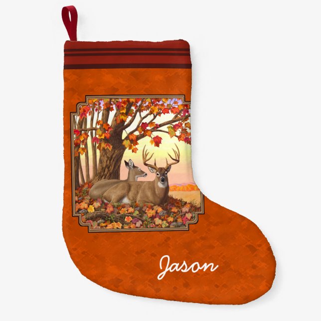 Whitetail Deer Maple Tree Herbst Orange Kleiner Weihnachtsstrumpf (Vorderseite)
