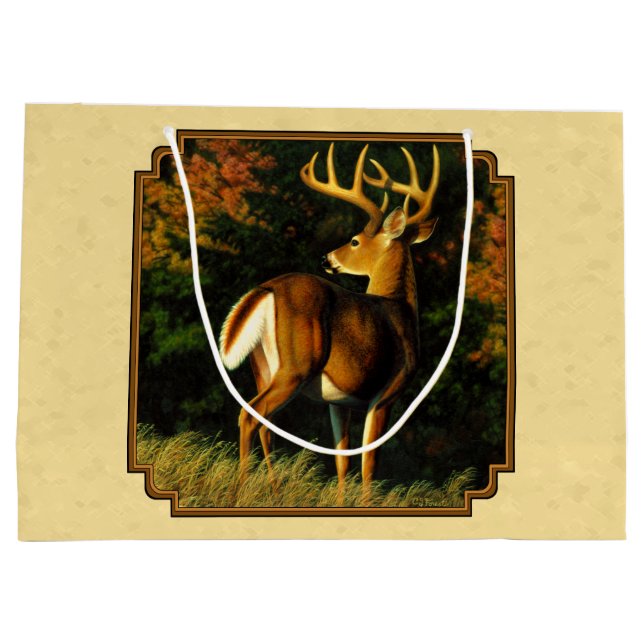 Whitetail Deer Monster Buck Yellow Große Geschenktüte (Rückseite)