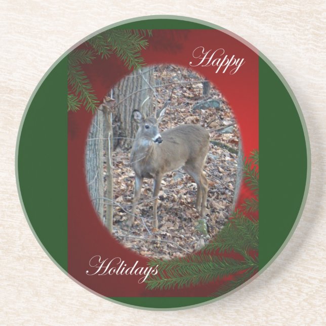 Whitetail Deer Spike Buck Happy Holidays Untersetzer (Vorne)