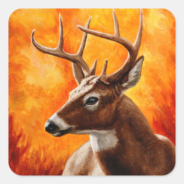 Whitetail Deer Trophy Buck Head Quadratischer Aufkleber (Vorderseite)
