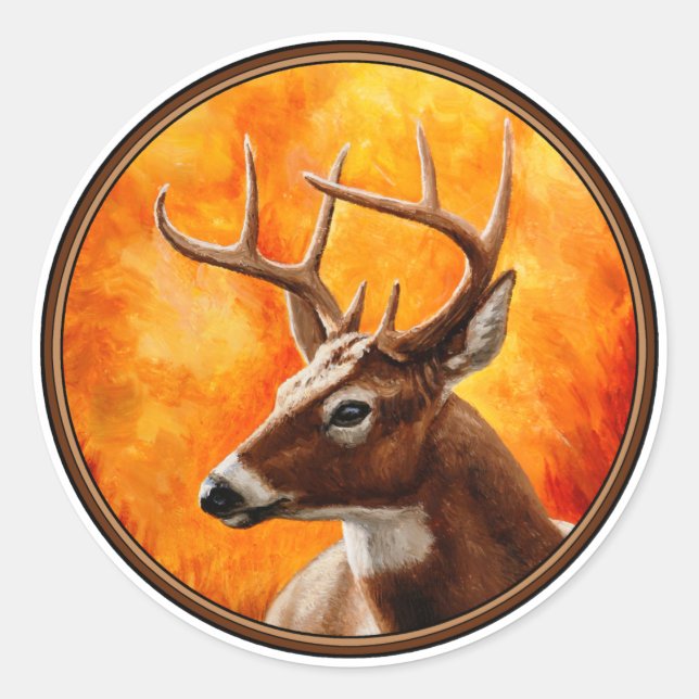 Whitetail Deer Trophy Buck Head Runder Aufkleber (Vorderseite)