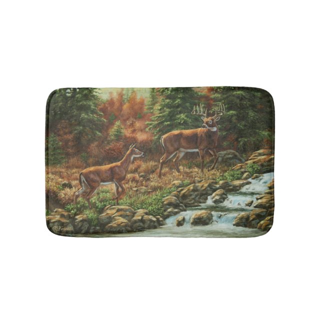 Whitetail Deer und Wasserfall Badematte (Vorderseite)