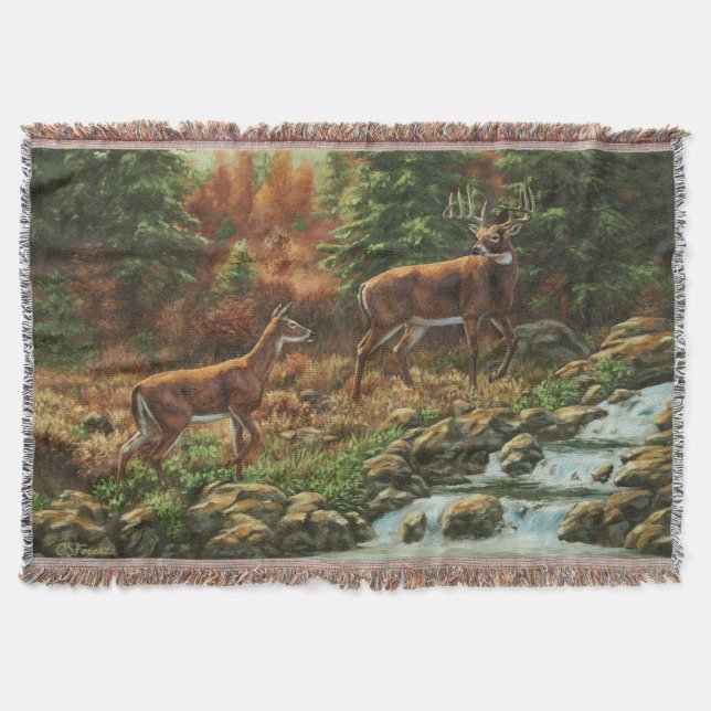 Whitetail Deer und Wasserfall Decke (Vorderseite)