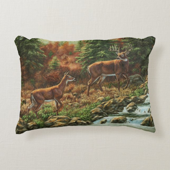Whitetail Deer und Wasserfall Dekokissen (Vorderseite)