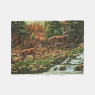 Whitetail Deer und Wasserfall Fleecedecke