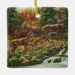 Whitetail Deer und Wasserfall Keramikornament