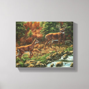 Whitetail Deer und Wasserfall Leinwanddruck