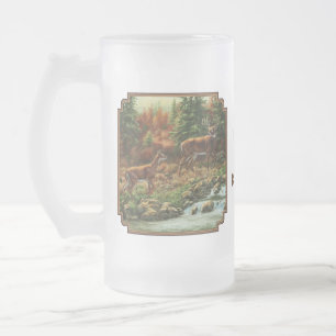 Whitetail Deer und Wasserfall Mattglas Bierglas