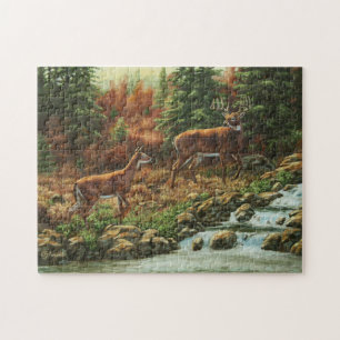 Whitetail Deer und Wasserfall Puzzle