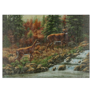 Whitetail Deer und Wasserfall Schneidebrett