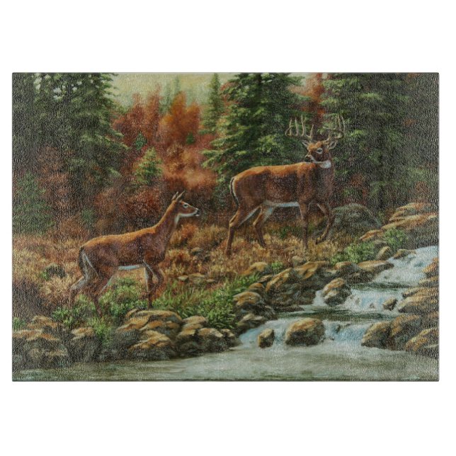 Whitetail Deer und Wasserfall Schneidebrett (Vorderseite)