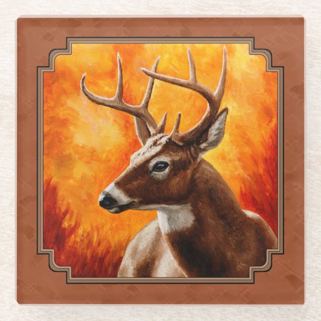 Whitetail Dei Herbst Reddish Brown Glasuntersetzer (Vorderseite)