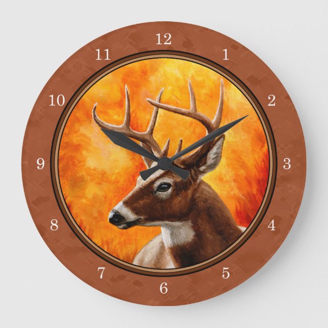 Whitetail Dei Herbst Reddish Brown Große Wanduhr (Vorderseite)