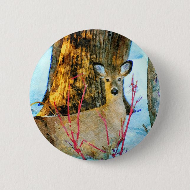 Whitetail Dez im Winter Schnee Wildlife Button (Vorderseite)