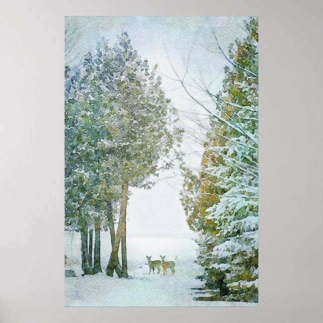 Whitetail Dez im Winter Schnee Wildlife Poster (Vorne)