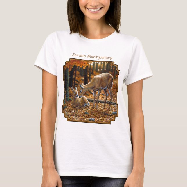 Whitetail Doe and Fawn Autumn T-Shirt (Vorderseite)