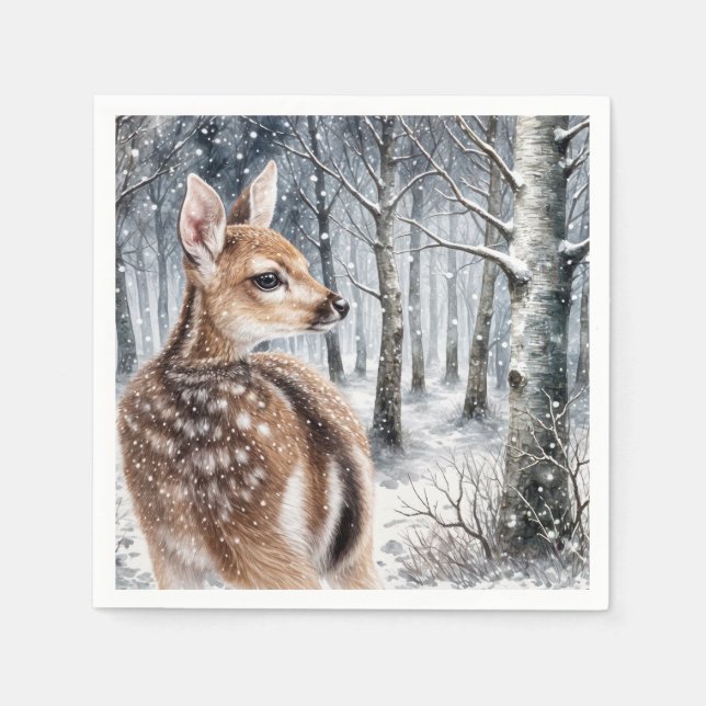 Whitetail Fawn im Winterwald Serviette (Vorderseite)