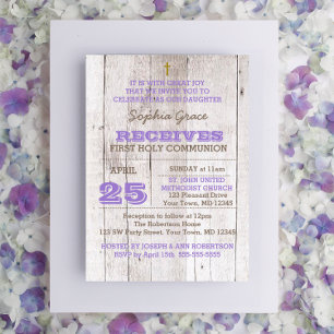 Whitewash Lilac Rustic First Holy Communion Einladung