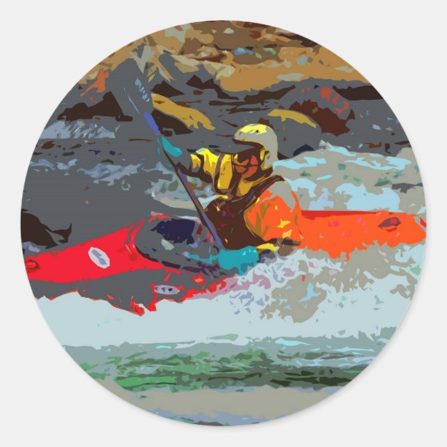 Whitewater Kayaking Runder Aufkleber (Vorderseite)