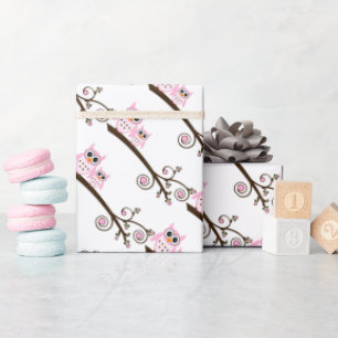 Whitewood & Pink Owl Thema Party Wrapping Paper Geschenkpapier