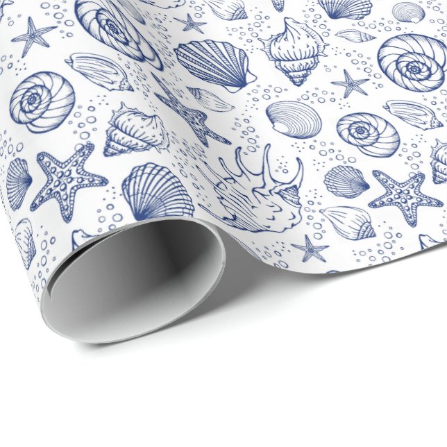 Whitewood Seashell Starfish Wrapping Paper Geschenkpapier (Rolleneckpunkt)