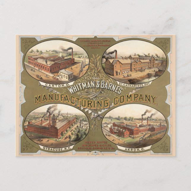 Whitman & Barnes Manufacturing Company. Postkarte (Vorderseite)