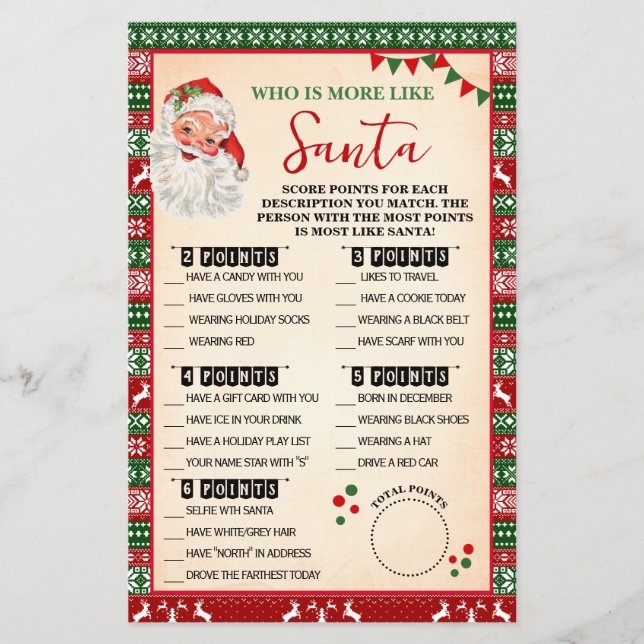 Who is Most Like Santa Game Ugly Sweater Card Flyer (Vorne)