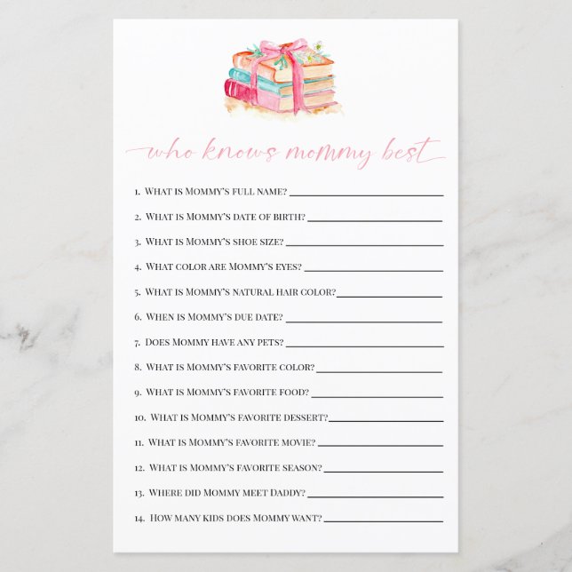 Who Knows Mommy Best Baby Shower Game New Chapter (Vorderseite)