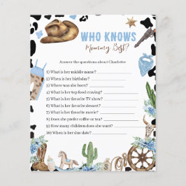 Who Knows Mommy Best Cowboy Baby Shower Game Card