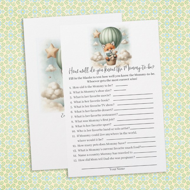 Who Knows Mommy Best Fox Baby Shower Game Card Briefpapier (Von Creator hochgeladen)