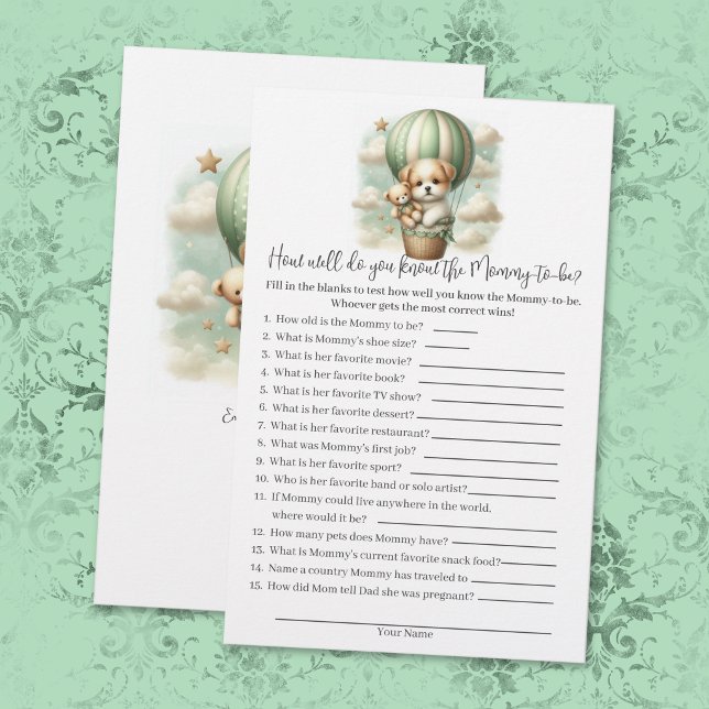 Who Knows Mommy Best Puppy Baby Shower Game Card Briefpapier (Von Creator hochgeladen)