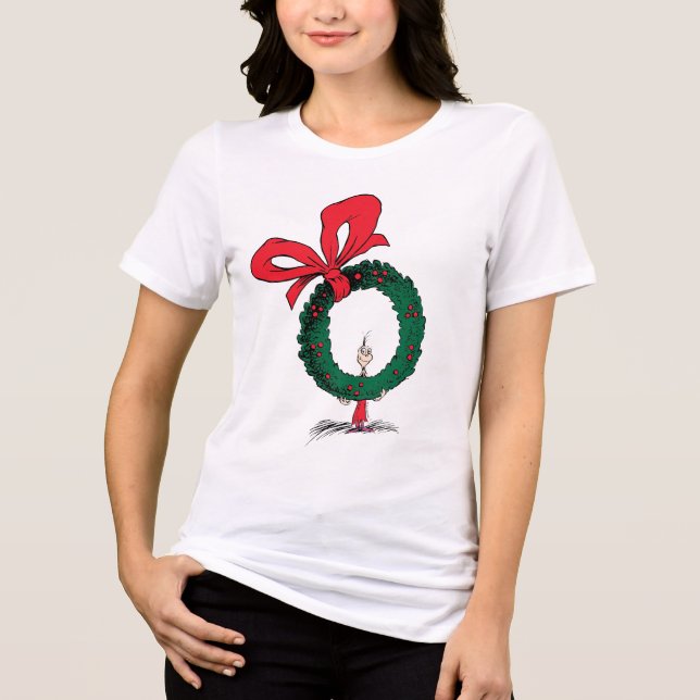 Who Peeking Through Christmas Wreath Tri-Blend Shirt (Vorderseite)
