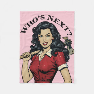 “Who’s Next?” Vintage Killer Housewife Pink Throw Fleecedecke