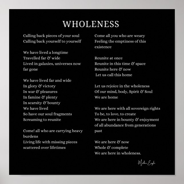 Wholeness Soul Selbst Liebe Gedicht Plakat Wand-Po (Vorne)