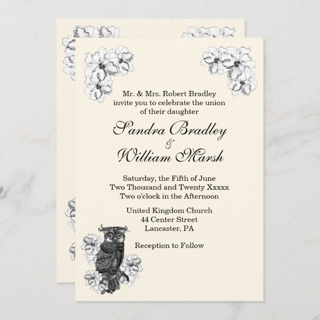 Whoo's Getting Married Cream Wedding Invitation Einladung (Vorne/Hinten)