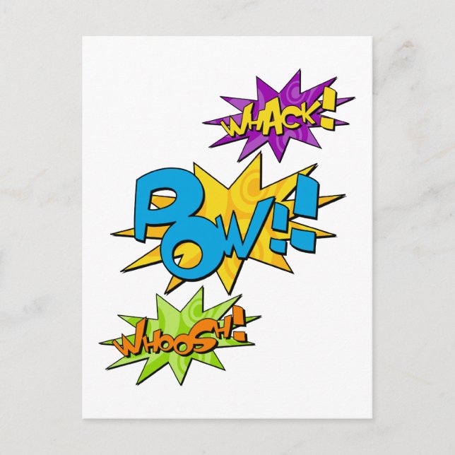 Whoosh Whack Pow Comic Postcard Postkarte (Vorderseite)