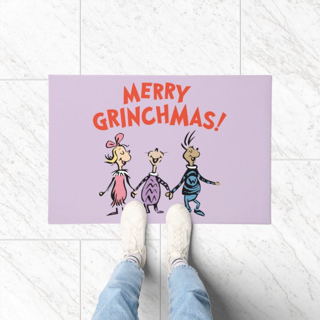 Whos Holding Hands Merry Grinchmas Fußmatte (Indoor)